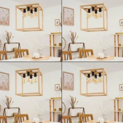 Suspension Torreglia Bois clair, 4 lumières