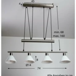 Suspension Trio 3751 Acier inoxydable, Nickel mat, 4 lumières