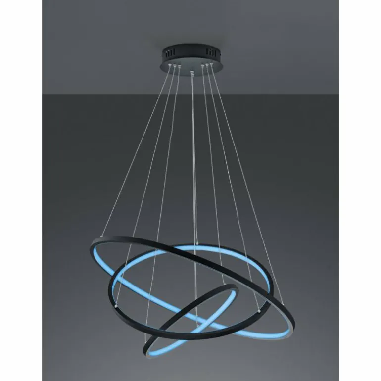Suspension Trio Aaron LED Anthracite, 1 lumière, Télécommandes, Changeur de couleurs