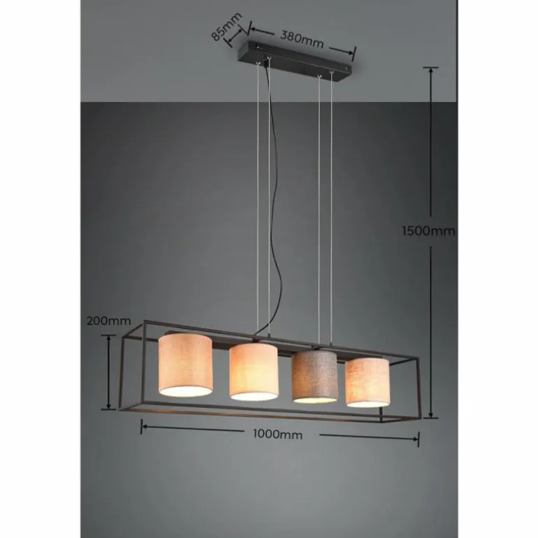 Suspension Trio Ross Noir, 4 lumières