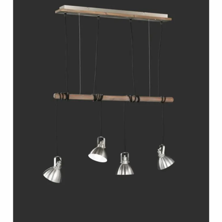 Suspension Trio-Leuchten Timber Bois foncé, 4 lumières