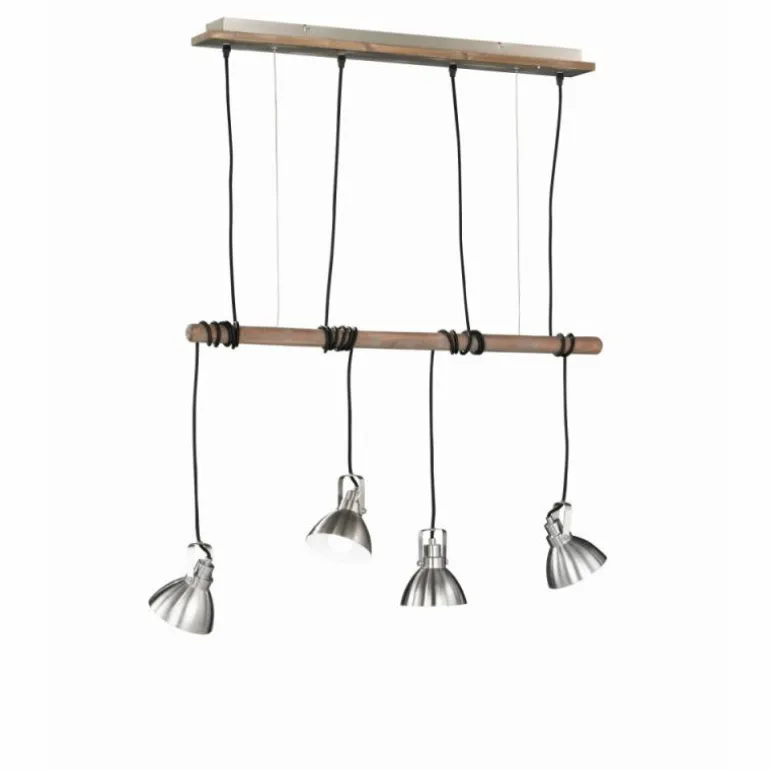 Suspension Trio-Leuchten Timber Bois foncé, 4 lumières