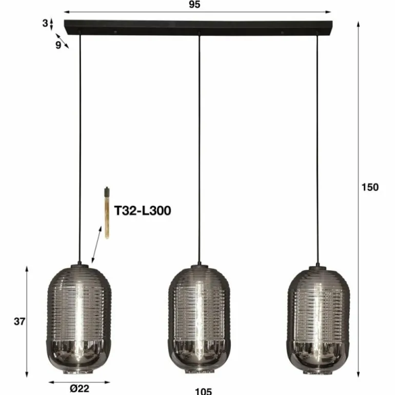 Suspension Tub Anthracite, 3 lumières