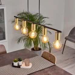 Suspension Tulla Laiton, Noir, 5 lumières