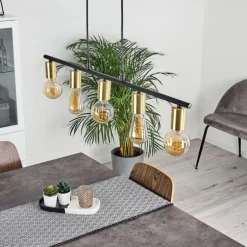 Suspension Tulla Laiton, Noir, 5 lumières