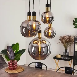 Suspension Tuvalu Laiton, Noir, 5 lumières