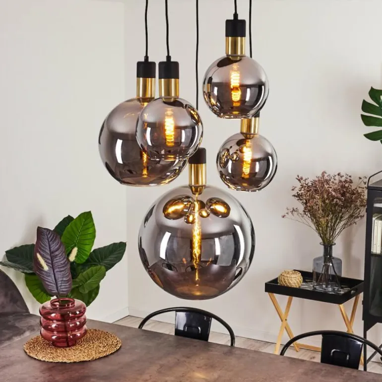 Suspension Tuvalu Laiton, Noir, 5 lumières