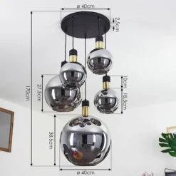 Suspension Tuvalu Laiton, Noir, 5 lumières