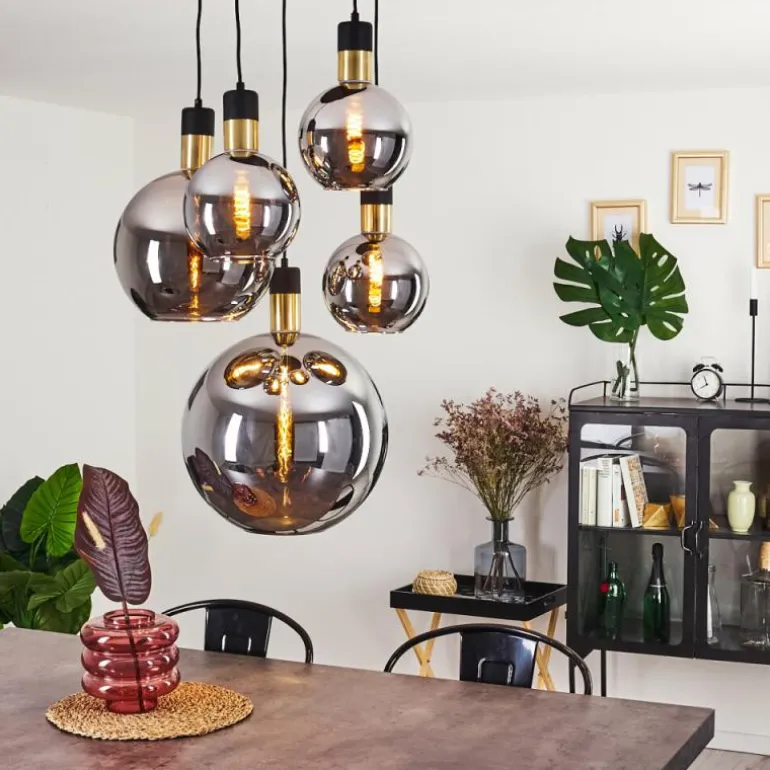 Suspension Tuvalu Laiton, Noir, 5 lumières