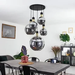 Suspension Tuvalu Laiton, Noir, 5 lumières