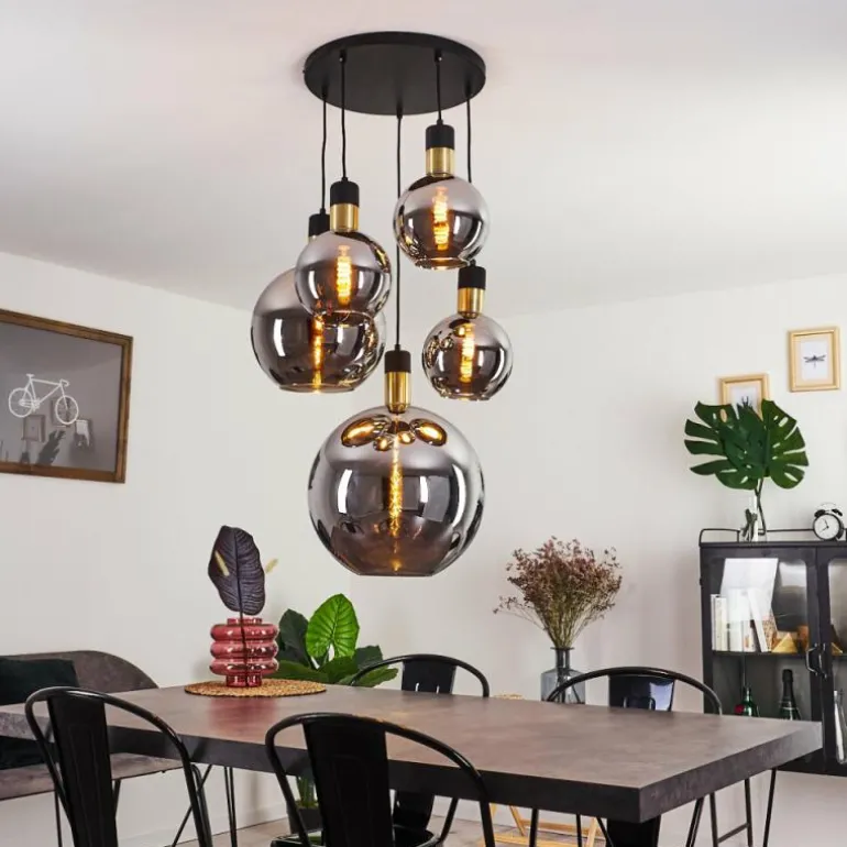 Suspension Tuvalu Laiton, Noir, 5 lumières