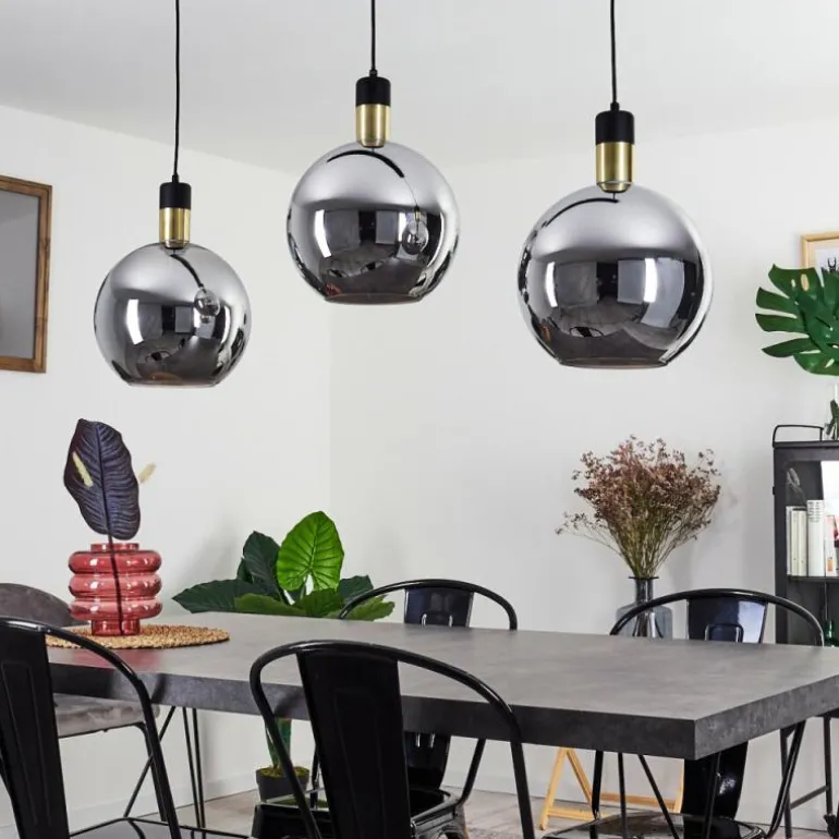 Suspension Tuvalu Laiton, Noir, 3 lumières