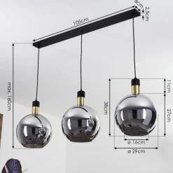 Suspension Tuvalu Laiton, Noir, 3 lumières