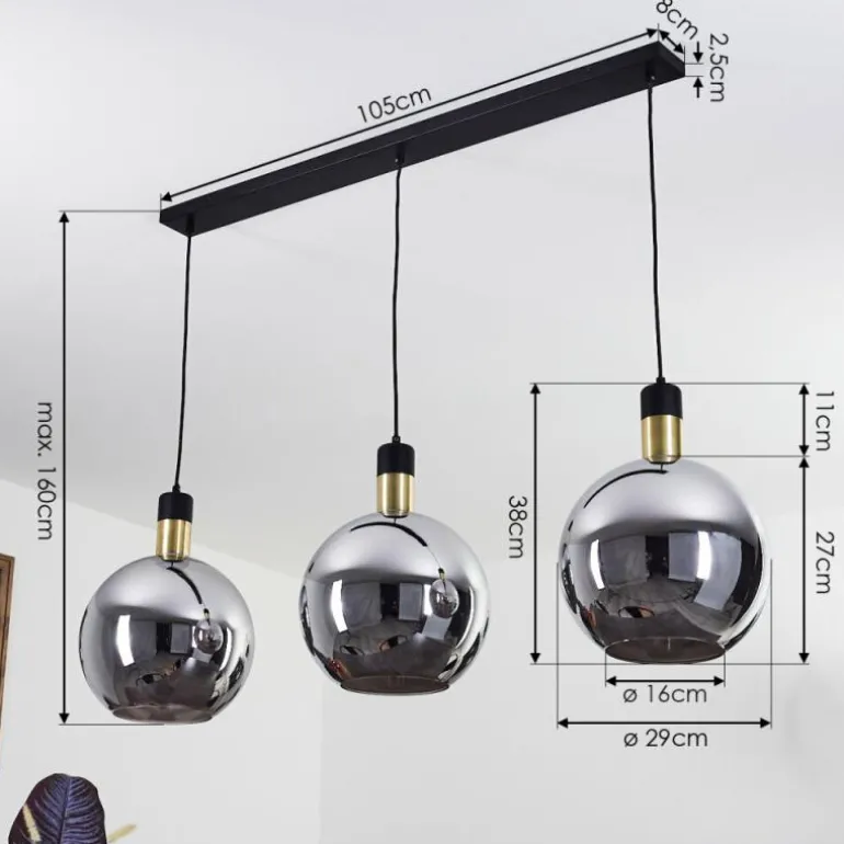 Suspension Tuvalu Laiton, Noir, 3 lumières