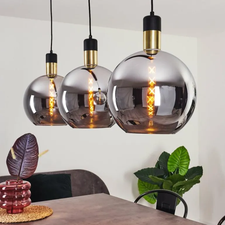 Suspension Tuvalu Laiton, Noir, 3 lumières