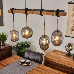 Suspension Verbania Brun, Laiton, 4 lumières