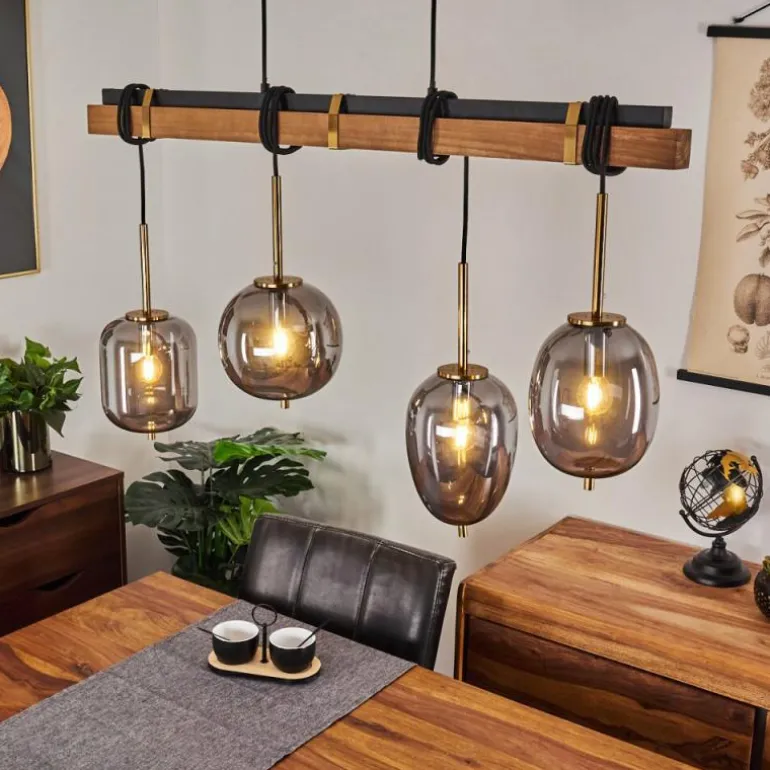 Suspension Verbania Brun, Laiton, 4 lumières