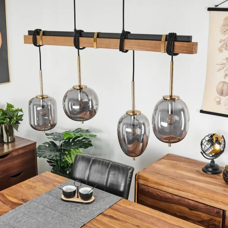 Suspension Verbania Brun, Laiton, 4 lumières