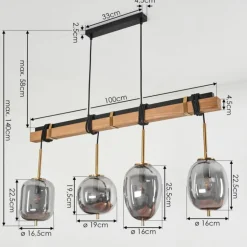 Suspension Verbania Brun, Laiton, 4 lumières