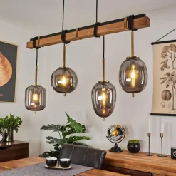 Suspension Verbania Brun, Laiton, 4 lumières