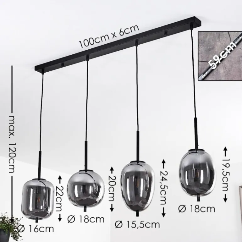 Suspension Verbania Noir, 4 lumières