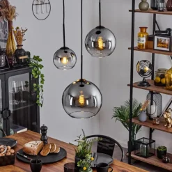 Suspension Verre 15 cm, 20 cm, 25 cm Koyoto Clair, Fumé, 3 lumières