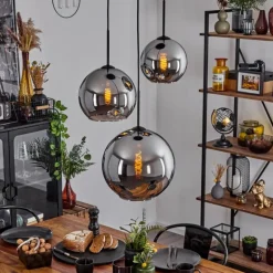 Suspension Verre 20 cm, 25 cm, 30cm Koyoto Chrome, Fumé, 3 lumières