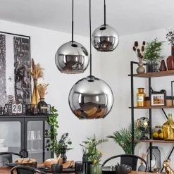 Suspension Verre 20 cm, 25 cm, 30cm Koyoto Chrome, Fumé, 3 lumières