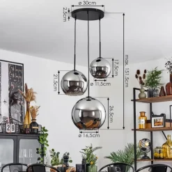 Suspension Verre 20 cm, 25 cm, 30cm Koyoto Chrome, Fumé, 3 lumières