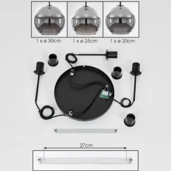 Suspension Verre 20 cm, 25 cm, 30cm Koyoto Chrome, Fumé, 3 lumières