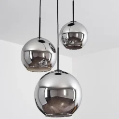 Suspension Verre 20 cm, 25 cm, 30cm Koyoto Chrome, Fumé, 3 lumières