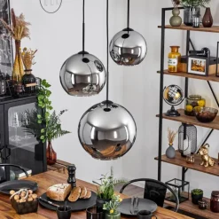 Suspension Verre 20 cm, 25 cm, 30cm Koyoto Chrome, Fumé, 3 lumières