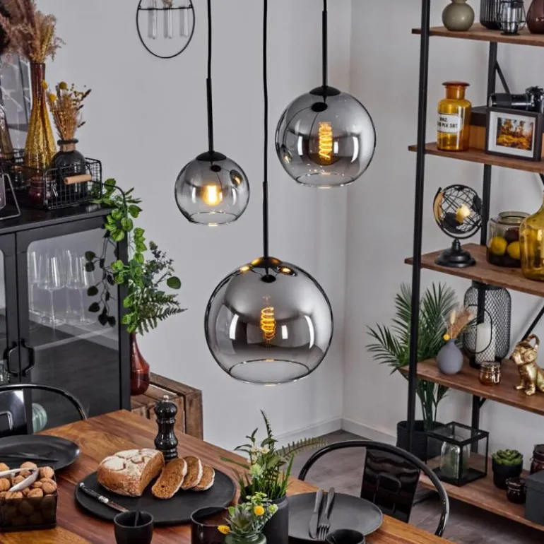 Suspension Verre 15 cm, 20 cm, 25 cm Koyoto Chrome, Clair, Fumé, 3 lumières