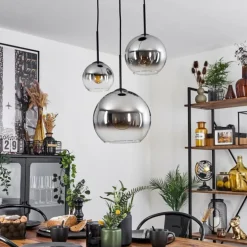 Suspension Verre 15 cm, 20 cm, 25 cm Koyoto Chrome, Clair, Fumé, 3 lumières