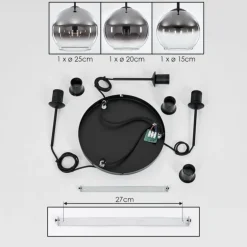 Suspension Verre 15 cm, 20 cm, 25 cm Koyoto Chrome, Clair, Fumé, 3 lumières