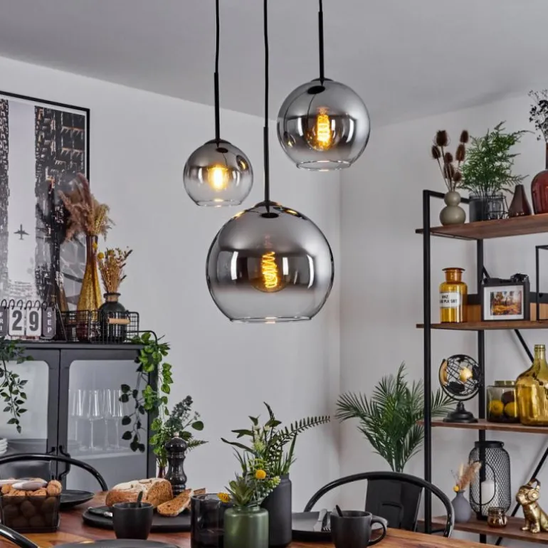 Suspension Verre 15 cm, 20 cm, 25 cm Koyoto Chrome, Clair, Fumé, 3 lumières