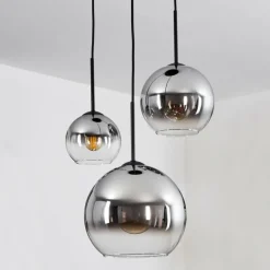 Suspension Verre 15 cm, 20 cm, 25 cm Koyoto Chrome, Clair, Fumé, 3 lumières