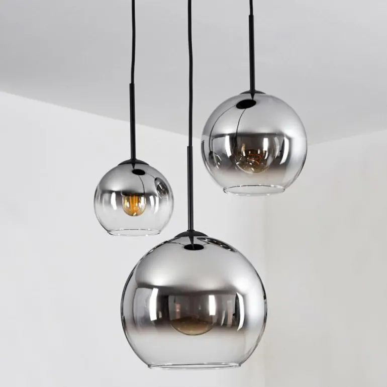 Suspension Verre 15 cm, 20 cm, 25 cm Koyoto Chrome, Clair, Fumé, 3 lumières