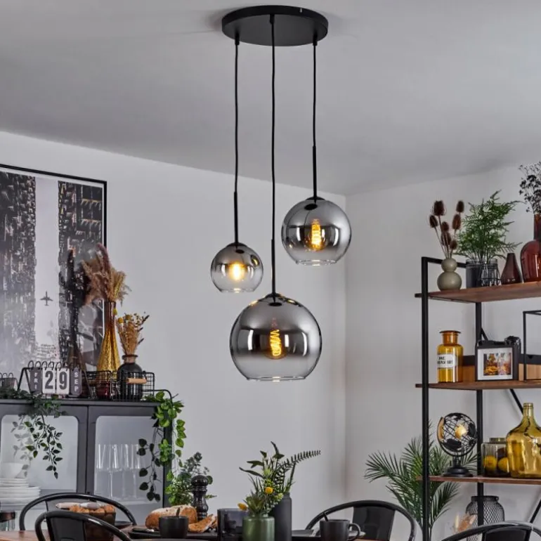 Suspension Verre 15 cm, 20 cm, 25 cm Koyoto Chrome, Clair, Fumé, 3 lumières