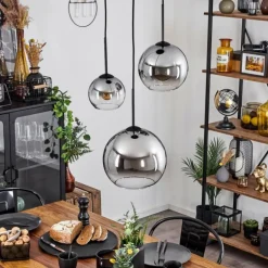 Suspension Verre 15 cm, 20 cm, 25 cm Koyoto Chrome, Clair, Fumé, 3 lumières