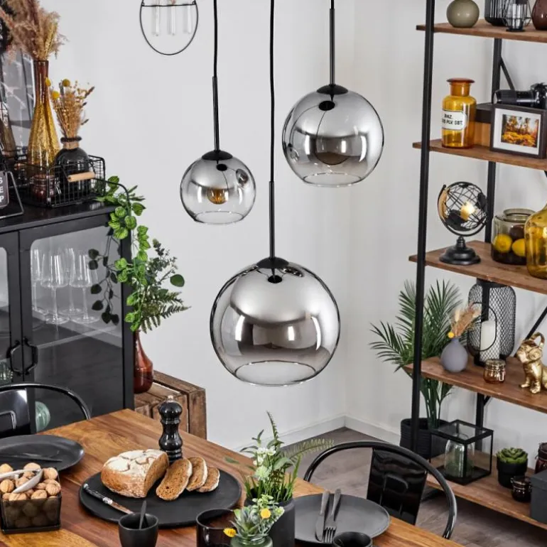 Suspension Verre 15 cm, 20 cm, 25 cm Koyoto Chrome, Clair, Fumé, 3 lumières