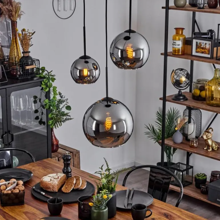 Suspension Verre 15 cm, 20 cm, 25 cm Koyoto Chrome, Fumé, 3 lumières