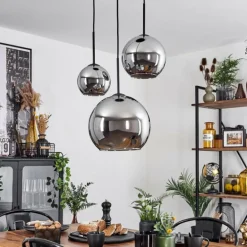 Suspension Verre 15 cm, 20 cm, 25 cm Koyoto Chrome, Fumé, 3 lumières