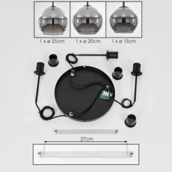 Suspension Verre 15 cm, 20 cm, 25 cm Koyoto Chrome, Fumé, 3 lumières