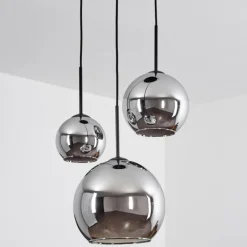 Suspension Verre 15 cm, 20 cm, 25 cm Koyoto Chrome, Fumé, 3 lumières