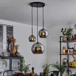 Suspension Verre 15 cm, 20 cm, 25 cm Koyoto Chrome, Fumé, 3 lumières