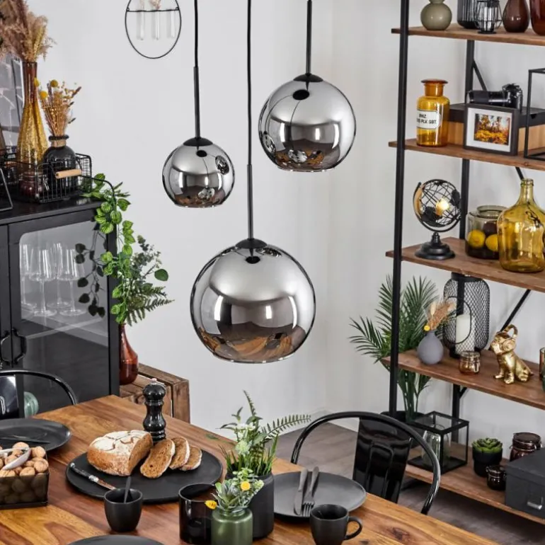 Suspension Verre 15 cm, 20 cm, 25 cm Koyoto Chrome, Fumé, 3 lumières