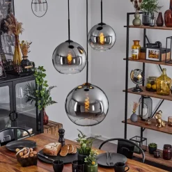 Suspension Verre 20 cm, 25 cm, 30cm Koyoto Chrome, Clair, Fumé, 3 lumières