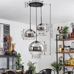 Suspension Verre 20 cm, 25 cm, 30cm Koyoto Chrome, Clair, Fumé, 3 lumières