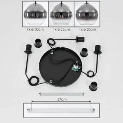 Suspension Verre 20 cm, 25 cm, 30cm Koyoto Chrome, Clair, Fumé, 3 lumières